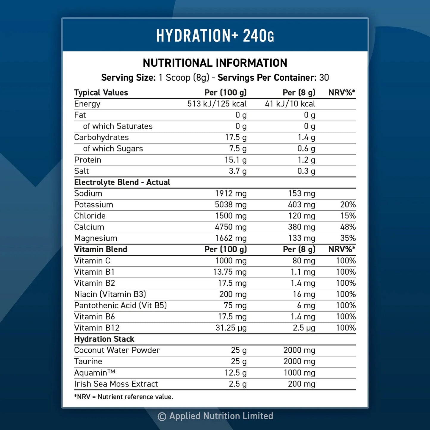 Hydration+ Poudre complète d'électrolytes et de vitamines - 240g