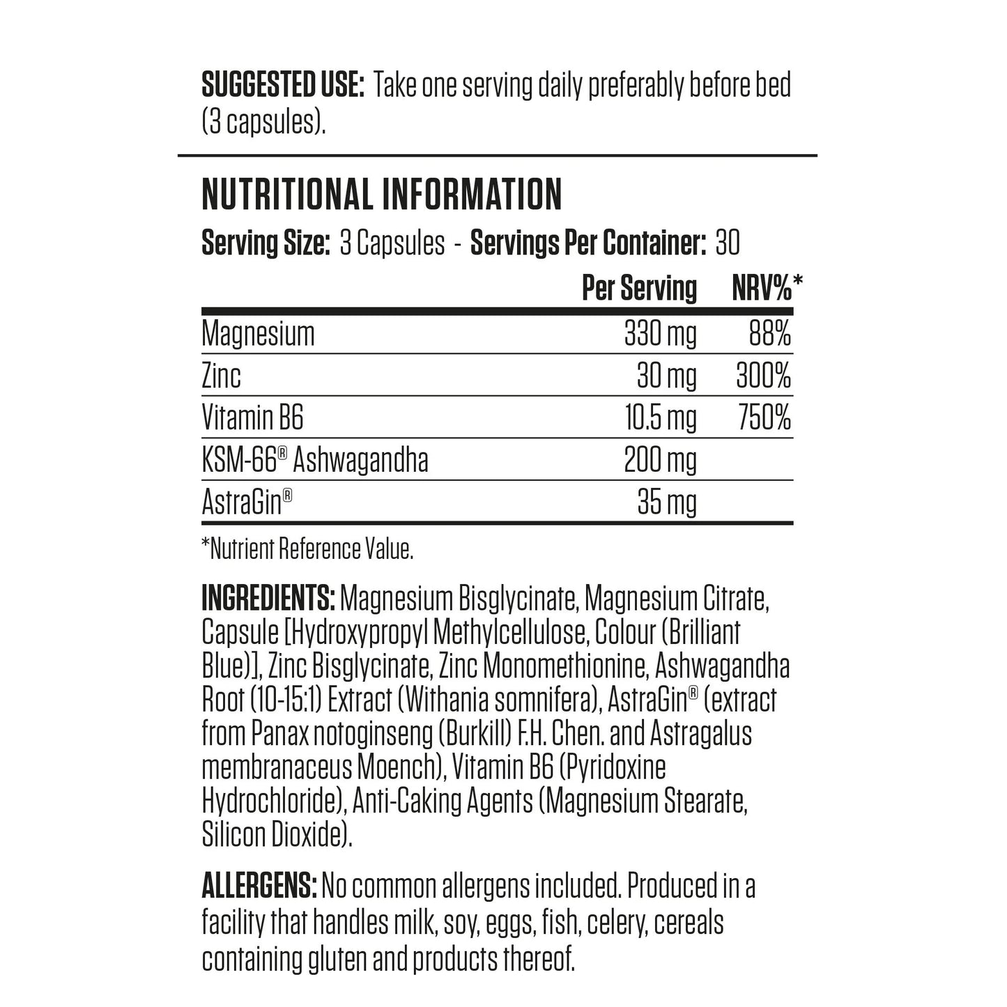 Zinc, Magnesium & Vitamin B6 avec Ashwagandha (ZMA) - 90 caps