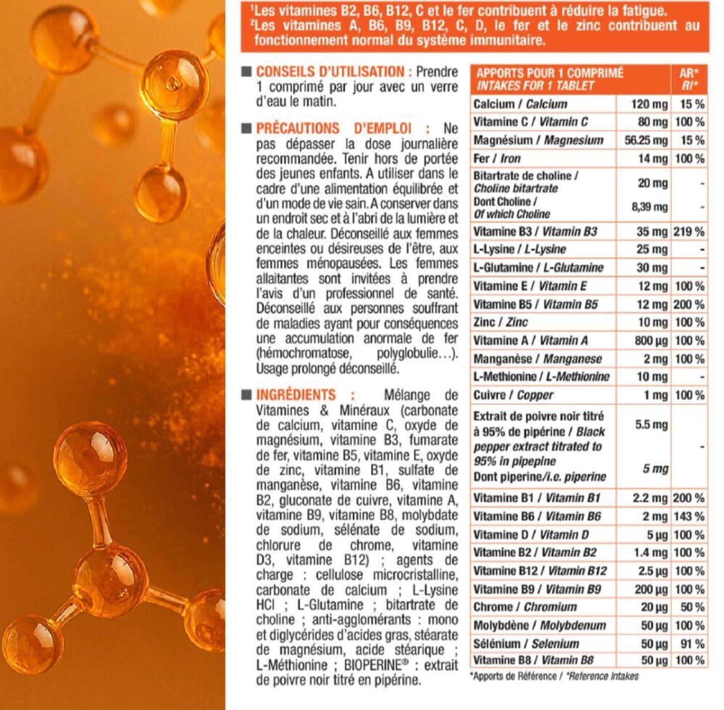 Vitamino+ Immunité, fatigue, Multivitamines et minéraux - 30 caps