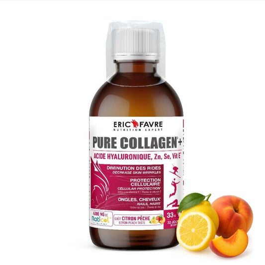 Pure Collagen marin hydrolysé + Acide hyaluronique Formule liquide 500 ml Pêche - Citron