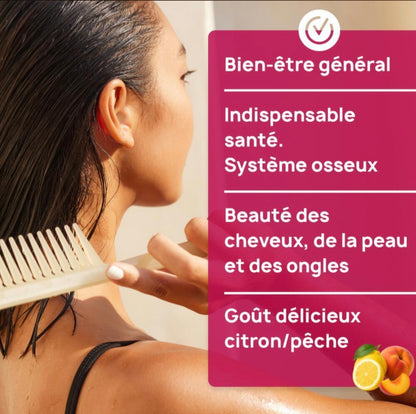 Pure Collagen marin hydrolysé + Acide hyaluronique Formule liquide 500 ml Pêche - Citron