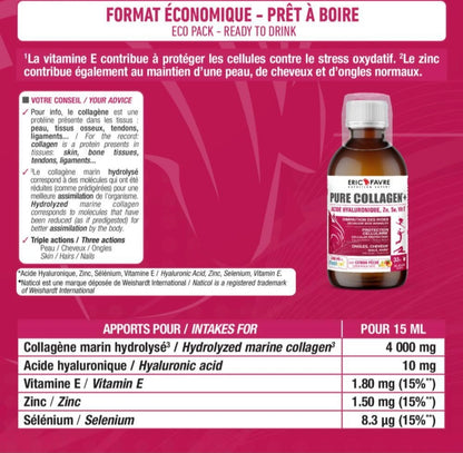 Pure Collagen marin hydrolysé + Acide hyaluronique Formule liquide 500 ml Pêche - Citron