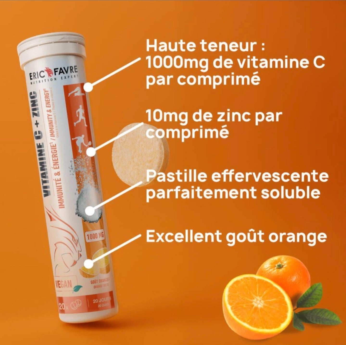 Vitamine C + Zinc Orange 20 comprimés
