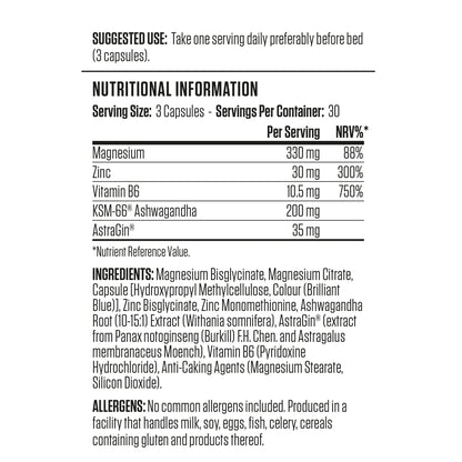 Zinc, Magnesium & Vitamin B6 avec Ashwagandha (ZMA) - 90 caps