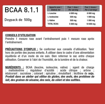 BCAA 8.1.1 ZERO 500gr Thé Pêche